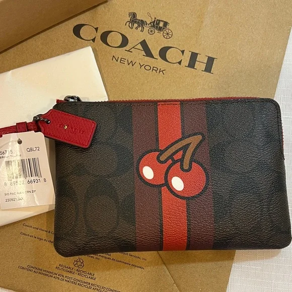 Coach Pac-Man PACMAN Signature Cherries Cherry Corner Zip Wristlet Wallet NWT - Picture 3 of 8